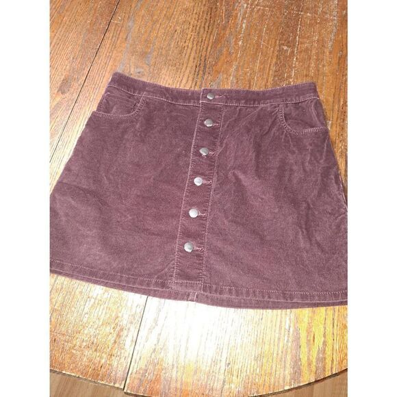 Size 12 Express Brown Corduroy Button Fly Mini Skirt with Pockets - Picture 1 of 4